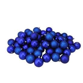2.5" Blue Shatterproof Four-Finish Ball Christmas Ornaments Set of 60