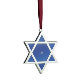 3" Silver and Blue Shiny Star of David European Crystal Hanukkah Ornament