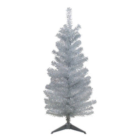 4' Unlit Holographic Silver Tinsel Slim Artificial Christmas Tree