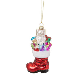 5" Shiny Red Present Filled Stocking Hanging Glass Christmas Ornament