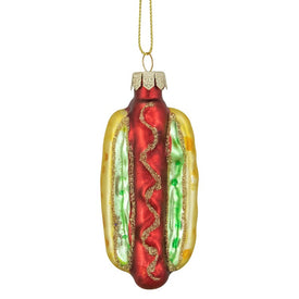3.5" Yellow and Red Glass Hot Dog Christmas Ornament