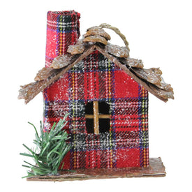 4.25" Red and Brown Plaid Country Cabin Christmas Ornament