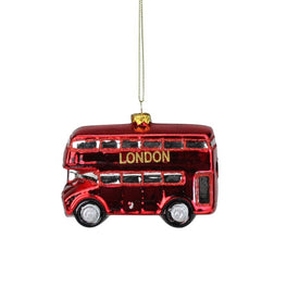 4" Red Double Decker London Tour Bus Glass Christmas Ornament