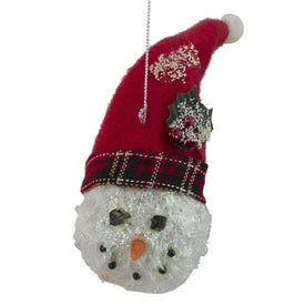 5" Red and White T'was the Night Snowman Head with Plaid Hat Christmas Ornament