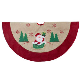 36" Burlap Santa Claus in Sleigh Embroidered Christmas Tree Skirt