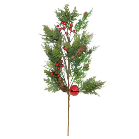 28" Green and Red Berries with Pine Cone Artificial Christmas Spray