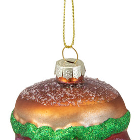 2.25" Brown Green and Red Glass Hamburger Christmas Ornament