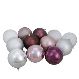 4" Mulberry and Silver Shatterproof Three-Finish Ball Christmas Ornaments Set of 12