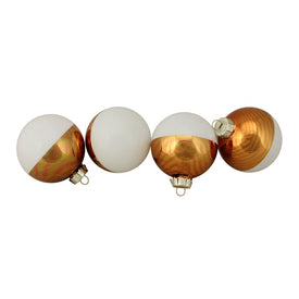 3.25" White and Gold Shiny Glass Ball Christmas Ornaments Set of 4