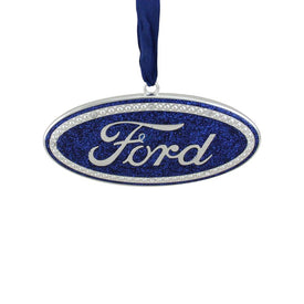 4" Officially Licensed Blue "Ford" Logo Silver-Plated Christmas Tree Ornament
