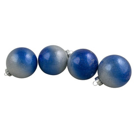2.75" Blue and Silver Glittered Glass Ball Christmas Ornaments Set of 4