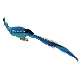 14" Blue Peacock with Feather Tail Clip-On Christmas Ornament