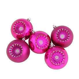 3.25" Pink Retro Reflector Shatterproof Two-Finish Ball Christmas Ornaments Set of 5