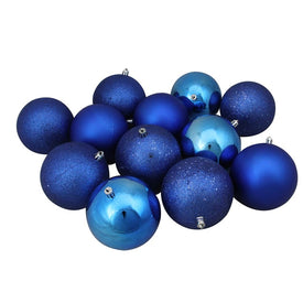 4" Lavish Blue Shatterproof Four-Finish Ball Christmas Ornaments Set of 12