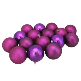 3" Purple Shatterproof Four-Finish Ball Christmas Ornaments Set of 16