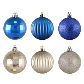 2.5" Silver and Blue Shatterproof Three-Finish Ball Christmas Ornaments 100-Count