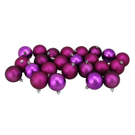 2.5" Purple Shatterproof Four-Finish Ball Christmas Ornaments Set of 24