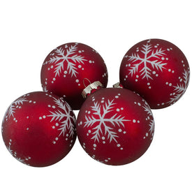 3.25" Matte Red Glass Ball Christmas Ornaments Set of 4