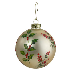 4" Glass Gold Red and Green Holly Berry Christmas Ornament