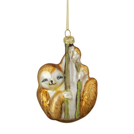 4" Brown and Gold Sloth with Bamboo Glass Christmas Ornament