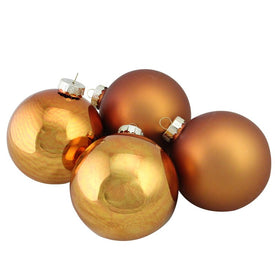 4" Bronze and Gold Two-Finish Glass Ball Christmas Ornaments Set of 4