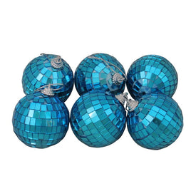 Pack of 6 Blue Mirrored Glass Disco Ball Christmas Ornaments 2.5"