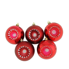 3.25" Red Retro Reflector Shatterproof Two-Finish Ball Christmas Ornaments Set of 5
