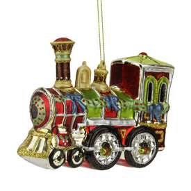 5.5" Red and Green Contemporary Train Christmas Ornament