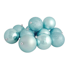 4" Mermaid Blue Shatterproof Four-Finish Ball Christmas Ornaments Set of 12