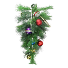 24" Unlit Pre-Decorated Multi-Color Ornament Long Needle Pine Artificial Christmas Teardrop Swag