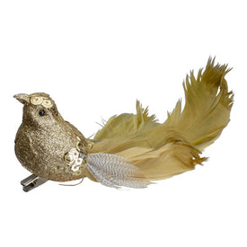 6.75" Gold Sequined and Glittered Clip-On Bird Christmas Ornament