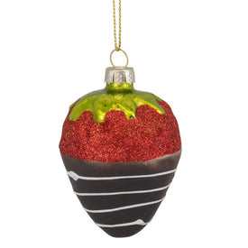2.75" Brown Red and Green Chocolate Covered Strawberry Glass Christmas Ornament
