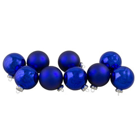 2.5" Royal Blue and Silver Glass Two-Finish Ball Christmas Ornaments Set of 9