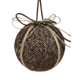 4" Brown Tweed with Bows Ball Christmas Ornament