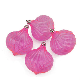 4.5" Pink Transparent Shatterproof Onion Drop Christmas Ornaments Set of 4
