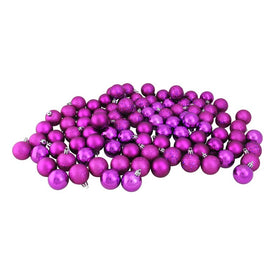 1.5" Purple Shatterproof Four-Finish Ball Christmas Ornaments Set of 96