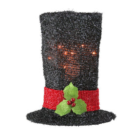 9" Lighted Black Tinsel Snowman Top Hat Christmas Tree Topper - Clear Lights