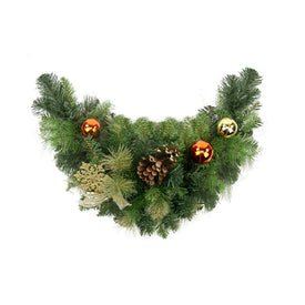 24" Unlit Pre-Decorated Green Traditional Pine Artificial Christmas Swag
