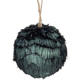 3" Green Metallic Downswept Faux Fur Hanging Ball Christmas Ornament
