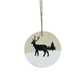 10" Winter Deer with Pine Trees on Wood Disc Christmas Ornament