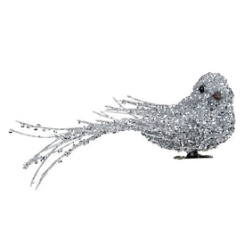 6.5" Silver Sequined Bird Christmas Ornament Decoration