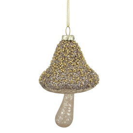 4.5" Champagne Gold Mercury Glass Mushroom Christmas Ornament