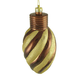 11" Mocha Brown and Gold Two-Finish Striped Shatterproof Christmas Light Bulb Ornament