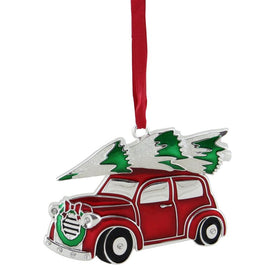 3.25" Red and White Car with Tree Christmas Ornament