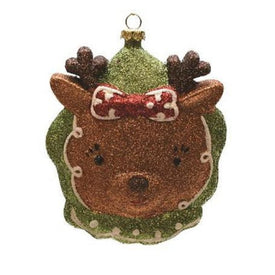 4.5" Brown and Green Glittered Shatterproof Reindeer Head Christmas Ornament