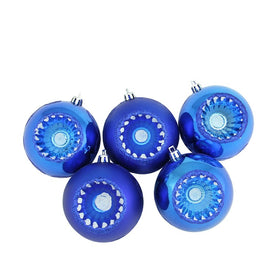 3.25" Blue Retro Reflector Shatterproof Two-Finish Ball Christmas Ornaments Set of 5