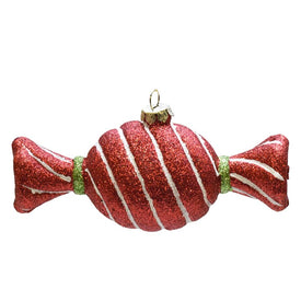 4.75" Red and White Glitter Stripe Shatterproof Christmas Candy Ornament