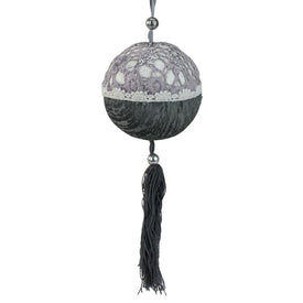 8.5" Gray and Green Tassel Tail Ball Christmas Ornament