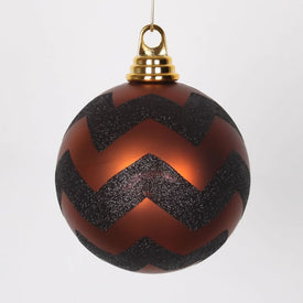 4.75" Two-Finish Brown and Black Chevron Shatterproof Ball Christmas Ornament