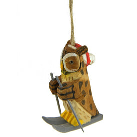 3.5" Brown and Yellow Holiday Collections Wooden Owl Skiing Christmas Ornament